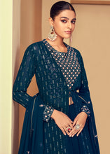 Load image into Gallery viewer, Prussian Blue Georgette Designer Embroidered Suit with Long Jacket