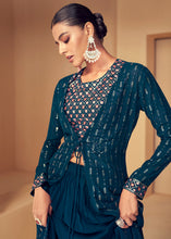 Load image into Gallery viewer, Prussian Blue Georgette Designer Embroidered Suit with Long Jacket