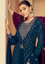 Load image into Gallery viewer, Prussian Blue Georgette Designer Embroidered Suit with Long Jacket