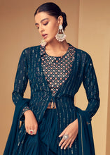 Load image into Gallery viewer, Prussian Blue Georgette Designer Embroidered Suit with Long Jacket