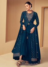 Load image into Gallery viewer, Prussian Blue Georgette Designer Embroidered Suit with Long Jacket
