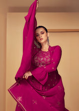 Load image into Gallery viewer, Barbie Pink Georgette Designer Embroidered Suit with Long Jacket