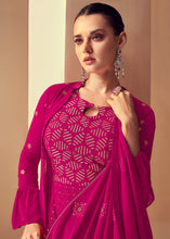 Load image into Gallery viewer, Barbie Pink Georgette Designer Embroidered Suit with Long Jacket