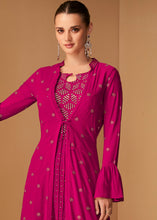 Load image into Gallery viewer, Barbie Pink Georgette Designer Embroidered Suit with Long Jacket