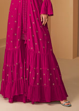 Load image into Gallery viewer, Barbie Pink Georgette Designer Embroidered Suit with Long Jacket