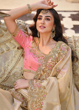Load image into Gallery viewer, Oat Brown Designer Satin Georgette Saree with Embroidery work