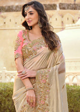 Load image into Gallery viewer, Oat Brown Designer Satin Georgette Saree with Embroidery work