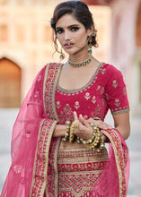 Laden Sie das Bild in den Galerie-Viewer, Cerise Pink Velvet Lehenga Choli Having Heavy Embroidery &amp; Hand work: Bridal Edition