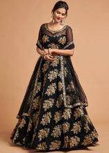 Load image into Gallery viewer, Onyx Black Designer Soft Net Lehenga Choli with Zari &amp; Sequins work