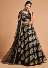 Load image into Gallery viewer, Onyx Black Designer Soft Net Lehenga Choli with Zari &amp; Sequins work