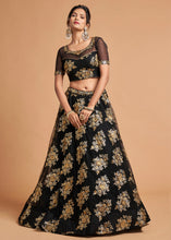 Load image into Gallery viewer, Onyx Black Designer Soft Net Lehenga Choli with Zari &amp; Sequins work