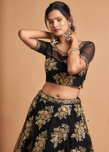 Load image into Gallery viewer, Onyx Black Designer Soft Net Lehenga Choli with Zari &amp; Sequins work