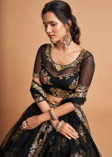 Load image into Gallery viewer, Onyx Black Designer Soft Net Lehenga Choli with Zari &amp; Sequins work