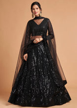 Load image into Gallery viewer, Pebble Black Designer Soft Net Lehenga Choli with Thread &amp; Sequins work