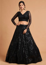 Load image into Gallery viewer, Pebble Black Designer Soft Net Lehenga Choli with Thread &amp; Sequins work