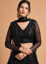 Load image into Gallery viewer, Pebble Black Designer Soft Net Lehenga Choli with Thread &amp; Sequins work