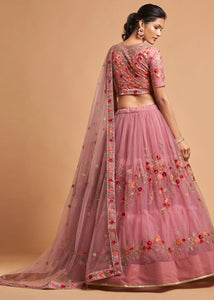 Dusty Pink Designer Soft Net Lehenga Choli with Zari, Dori & Thread Embroidery work