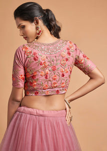 Dusty Pink Designer Soft Net Lehenga Choli with Zari, Dori & Thread Embroidery work