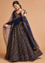 Load image into Gallery viewer, Navy Blue Designer Soft Net Lehenga Choli with Zari, Dori &amp; Thread Embroidery work