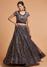 Load image into Gallery viewer, Navy Blue Designer Soft Net Lehenga Choli with Zari, Dori &amp; Thread Embroidery work