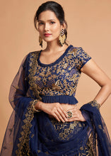 Load image into Gallery viewer, Navy Blue Designer Soft Net Lehenga Choli with Zari, Dori &amp; Thread Embroidery work