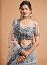 Load image into Gallery viewer, Light Grey Designer Soft Net Lehenga Choli with Zari, Dori &amp; Thread Embroidery work