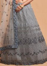 Load image into Gallery viewer, Light Grey Designer Soft Net Lehenga Choli with Zari, Dori &amp; Thread Embroidery work