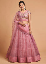 Load image into Gallery viewer, Flamingo Pink Designer Soft Net Lehenga Choli with Zari, Dori &amp; Thread Embroidery work