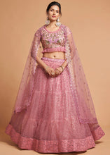 Load image into Gallery viewer, Flamingo Pink Designer Soft Net Lehenga Choli with Zari, Dori &amp; Thread Embroidery work