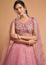 Load image into Gallery viewer, Flamingo Pink Designer Soft Net Lehenga Choli with Zari, Dori &amp; Thread Embroidery work