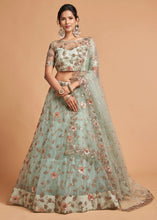 Load image into Gallery viewer, Sky Blue Designer Soft Net Lehenga Choli with Zari, Dori &amp; Multiple Sequins Embroidery work