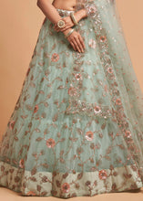 Load image into Gallery viewer, Sky Blue Designer Soft Net Lehenga Choli with Zari, Dori &amp; Multiple Sequins Embroidery work