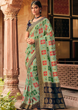 Load image into Gallery viewer, Celeste Blue Woven Banarasi Silk Saree with Embroidered Blouse