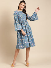 Load image into Gallery viewer, Foral Print Midi Dress with bell sleeve