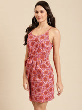 Load image into Gallery viewer, Speghetti Strap printed mini dress with waist tie