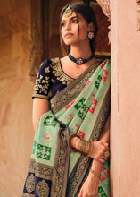 Load image into Gallery viewer, Celeste Blue Woven Banarasi Silk Saree with Embroidered Blouse