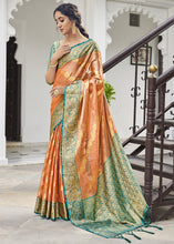 Load image into Gallery viewer, Tangerine Orange Woven Tissue Silk Saree with Banarasi Border &amp; Pallu