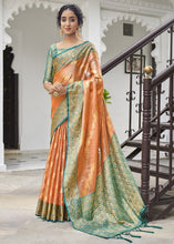 Load image into Gallery viewer, Tangerine Orange Woven Tissue Silk Saree with Banarasi Border &amp; Pallu