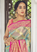 Load image into Gallery viewer, Olympic Blue Woven Tissue Silk Saree with Banarasi Border &amp; Pallu