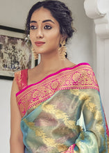 Load image into Gallery viewer, Olympic Blue Woven Tissue Silk Saree with Banarasi Border &amp; Pallu