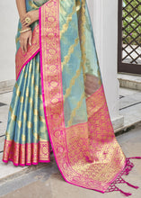 Load image into Gallery viewer, Olympic Blue Woven Tissue Silk Saree with Banarasi Border &amp; Pallu