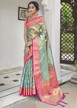 Load image into Gallery viewer, Olympic Blue Woven Tissue Silk Saree with Banarasi Border &amp; Pallu