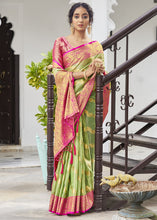 Load image into Gallery viewer, Sheen Green Woven Tissue Silk Saree with Banarasi Border &amp; Pallu