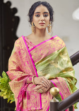 Load image into Gallery viewer, Sheen Green Woven Tissue Silk Saree with Banarasi Border &amp; Pallu