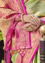 Load image into Gallery viewer, Sheen Green Woven Tissue Silk Saree with Banarasi Border &amp; Pallu
