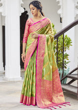 Load image into Gallery viewer, Sheen Green Woven Tissue Silk Saree with Banarasi Border &amp; Pallu