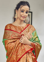 Load image into Gallery viewer, Clover Green Woven Tissue Silk Saree with Banarasi Border &amp; Pallu
