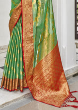Load image into Gallery viewer, Clover Green Woven Tissue Silk Saree with Banarasi Border &amp; Pallu