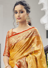 Load image into Gallery viewer, Mustard Yellow Woven Tissue Silk Saree with Banarasi Border &amp; Pallu