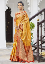 Load image into Gallery viewer, Mustard Yellow Woven Tissue Silk Saree with Banarasi Border &amp; Pallu